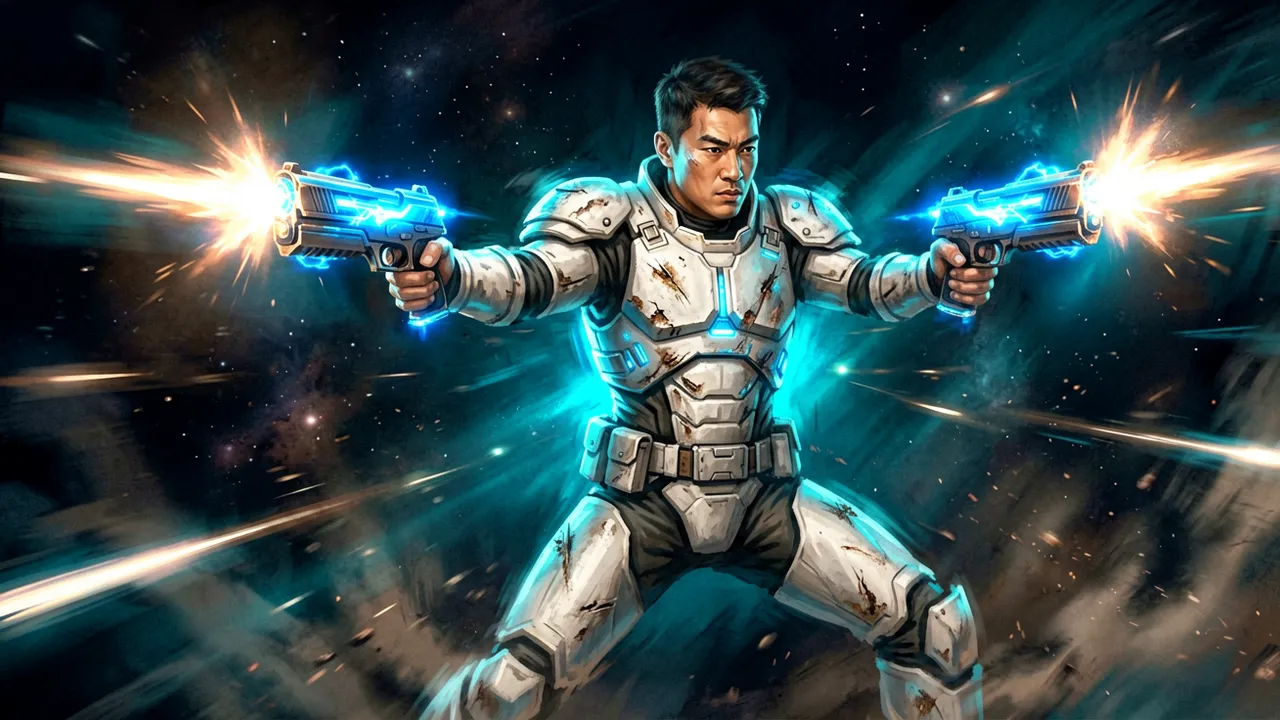 A Zero Company Gunslinger firing twin blaster pistols