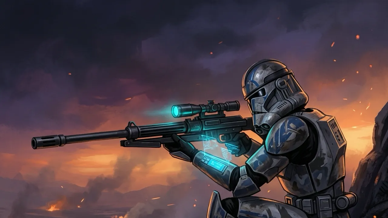 A Zero Company Sharpshooter taking aim from elevation