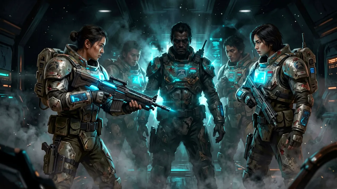 The Zero Company squad in a tense standoff