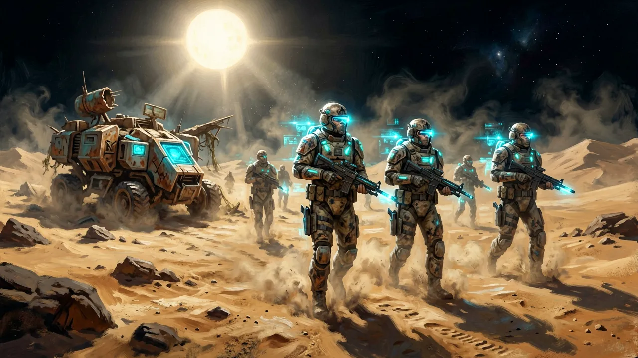 A Zero Company squad crossing an open desert under fire