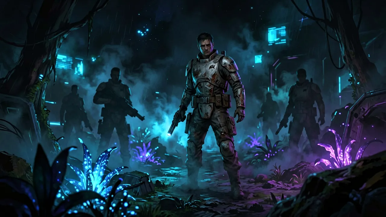 The dark bioluminescent landscape of Umbara